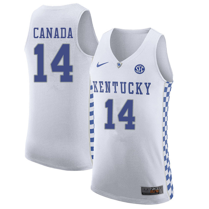 Men #14 Brennan Canada Kentucky Wildcats College Basketball Jerseys Sale-White